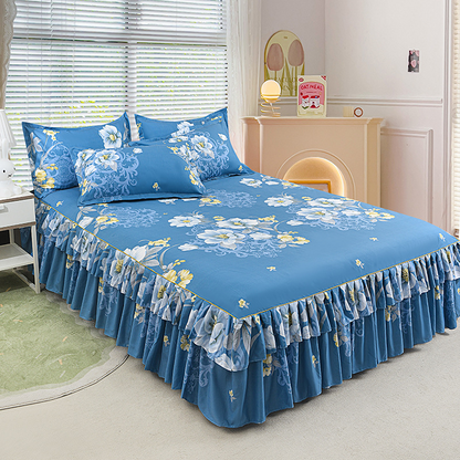 🔈🔈 OFFERTA LAMPO - SCONTO DEL 60% ⚡ Set di 3 Gonne da Letto con Volant 🛏️ – Stampa Floreale & Design a Doppio Strato!