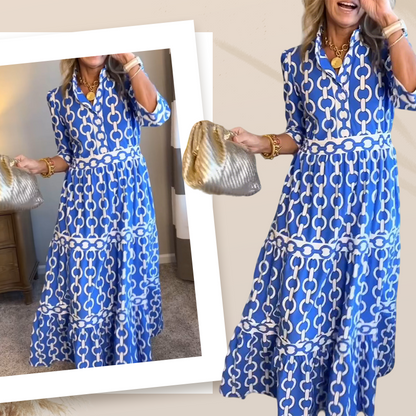 📢🔥2026 Uutuudet - 50% alennus!🏆Vestito Lungo da Donna con Stampa Geometrica e Scollo a V