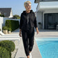 Completo giacca con cappuccio e pantaloni con coulisse da donna