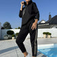 Completo giacca con cappuccio e pantaloni con coulisse da donna