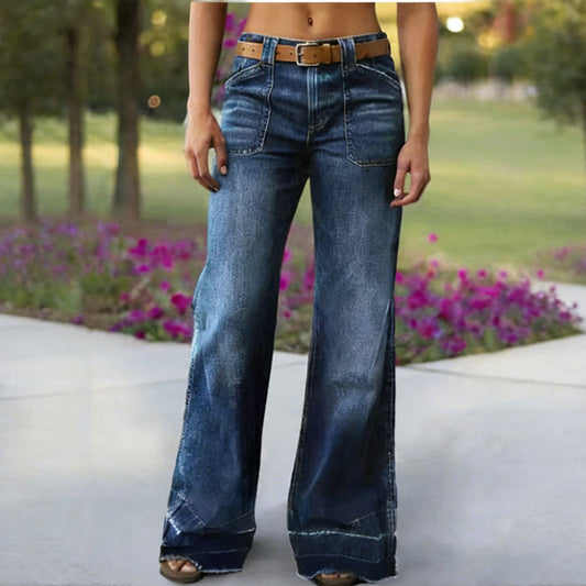 Jeans a zampa da donna retrò con tasche