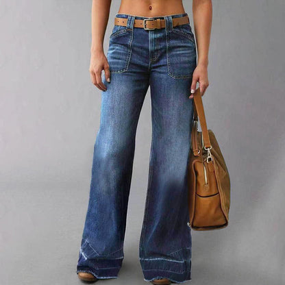 Jeans a zampa da donna retrò con tasche