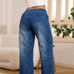 Jeans da donna in denim a gamba larga con coulisse in vita