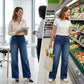 Jeans da donna in denim a gamba larga con coulisse in vita