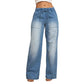 Jeans da donna in denim a gamba larga con coulisse in vita