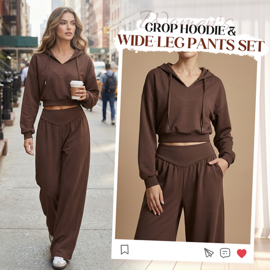 Completo da donna con felpa corta e pantaloni a gamba larga