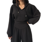 Completo da donna con felpa corta e pantaloni a gamba larga