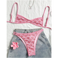 Bikini da donna rosa con stampa vintage a piastrelle