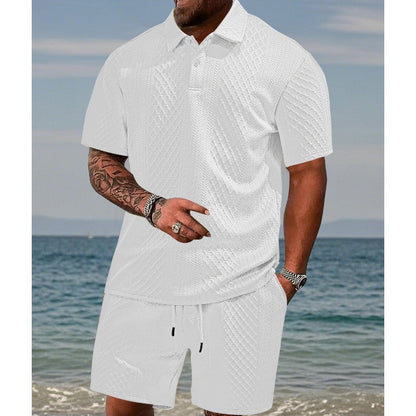 📢🔥2026 Uutuudet - 50% alennus!🏆Set da uomo composto da maglia a maniche corte con collo rovesciato e motivo a rombi e pantaloncini con coulisse