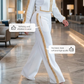 Completo con giacca e pantaloni a gamba larga decorati con perle finte