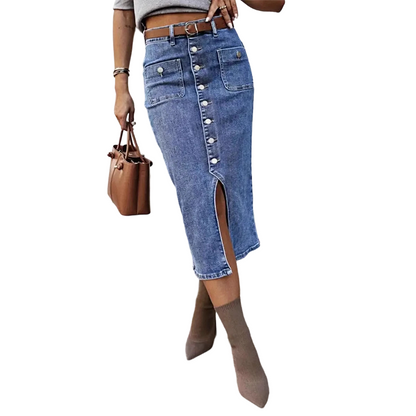 🔥🎁Nuovo arrivo 50% DI SCONTO💥Gonna di jeans a vita alta con bottoni